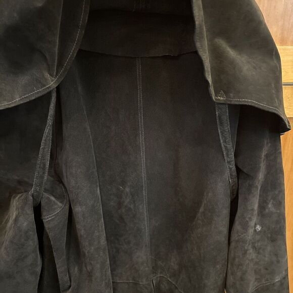 Adventure Bound Originals Duster Outback Trench Coat XL Black Suede Snaps Lined - Picture 10 of 16